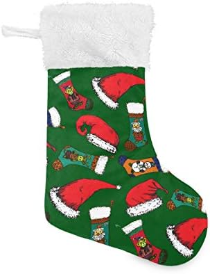 Алаза Божиќни чорапи Санта Хатс Божиќен чорап со мечка елен и снежен човек класичен персонализирани големи декорации за порибување за семејни сезонски празници Д?