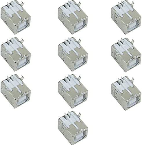 Risingsaplings 10pcs USB 2.0 Стандарден тип Б женски приклучок за приклучок за приклучок 90 степени десен агол за адаптер за замена бело