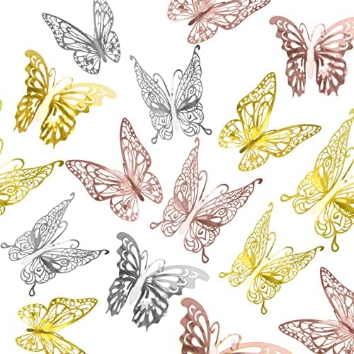 Cicikiea 3D Butterfly wallид декор, 108 парчиња 3 стилови 3 големини 3 бои налепници за butterидови од пеперутка отстранливи wallидни