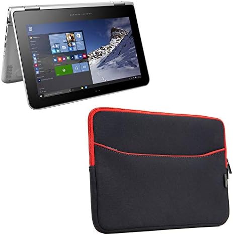 Случај за HP Pavilion X360 Convertible 2 -In -1 - Softsuit со џеб, мека покривка од торбичка w/ракав - џет црна со црвена боја