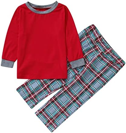 Бебешки момчиња девојчиња со долги ракави, карирани печати ромпер -комбинација, класично појавување на семејни пижами облека, кои се совпаѓаат