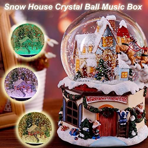 Bzgknul Божиќна снежна куќа кристална топка музичка кутија смола светлечки роденденски подароци 4-во-1 мултифункционален снежен свет