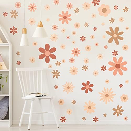 Kisston 90 парчиња Daisy Wall Decal Clower Vinyl Wall Decals Boho Wall Decal Daisy налепници Boho Girls Spoice Floral налепници за