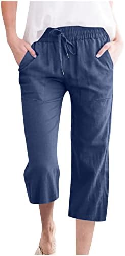 Женски капри плетиран одблесок bellвонче на дното права нога обичен багажник исечени панталони опуштени фит панталони постелнини панталони