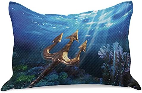 Амбесон Нептун плетен ватенка перница, подводна илустрација со троен и живописен корали, стандарден капак за перница со големина на кралот