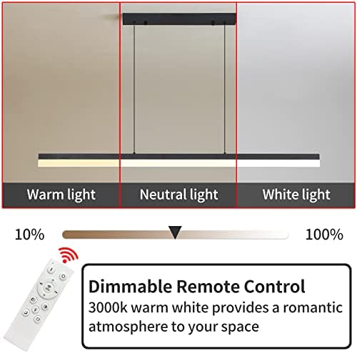 Затемнет линеарен LED приврзок со далечински управувач 3000K-6000K, висина за прилагодување на висината, модерно осветлување на таванот за трпезариска маса од 47 инчи во с
