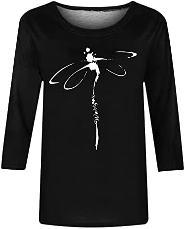 Comigeewa Дами 3/4 ракави блузи змеј графички лабави вклопувани блузи кошули екипаж вратот Спандекс дневни блузи 2023 ng