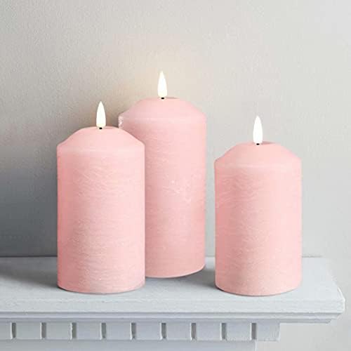 Eywamage руменило розови светилки со столб со далечински, вистински восок треперење реални свеќи за LED батерии сет од 3, φ