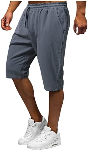 Шорцеви за постелнина за мажи, цврсти под коленото класично вклопување на еластична половината, лесни активни џемпери