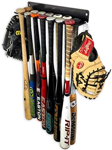 Storyourboard Baseball Bat Storage Rack, 14 лилјак Caddy, висечки организатор, монтирање на wallидови или ограда, држач за опрема, цврст челик,