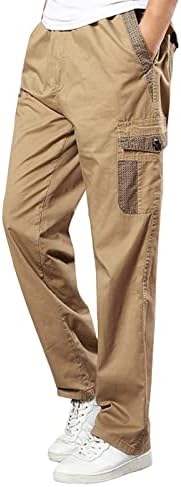 Платно панталони Менс Менс цврста боја лето обични сите панталони модерни ткаени долги карго панталони со џебови