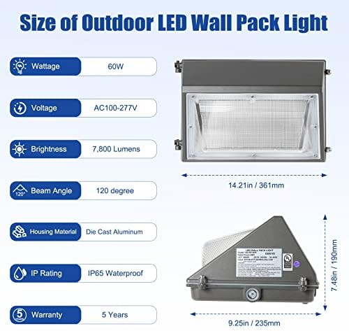 YELLORE LED Ѕид Пакет Светлина 60W 5000K Со самрак-до-Зори фотоелемент 7800LM Надворешна Безбедност Осветлување ТЕЛА ETL DLC Наведени