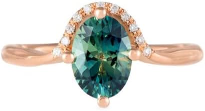 Детали женски прстен за ангажман на розово злато од 18 килограми Едноставен и модерен зелен цирконски прстен жени овален циркон зелена дијамант