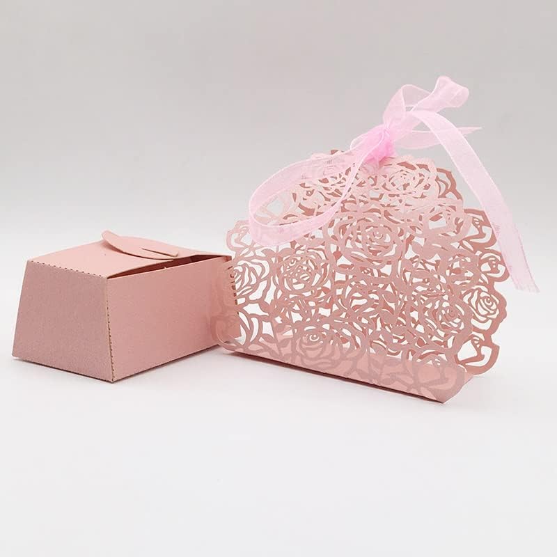 Cujux 50pcs роза цвет шупливи бонбони кутии вагони торби за подароци фаворизираат кутија со лента за свадба на свадбата за свадба за забави