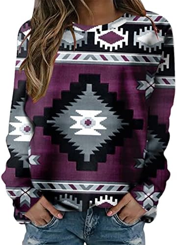 Beuu жени Обични 3Д цветни печати за џемпери на вратот со долги ракави џемпери џемпери Туника пуловер врвови маици