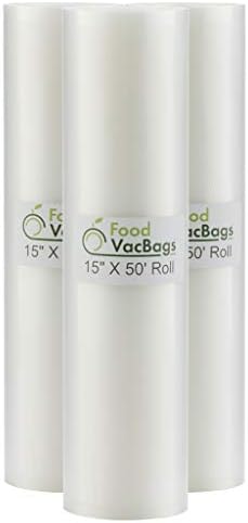 Три прехранбени производи 15 x50 'ролни врежани вреќи за складирање на вакуум заптивки