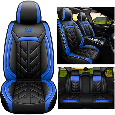 Yxqyoeoso Car Seat Cover 5-седишта Full Set Universal Fit, погоден за повеќето автомобили, SUV, воздушни перничиња компатибилни со синтетички