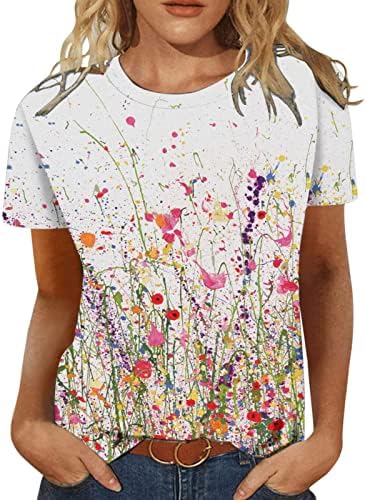 Маичка за блуза за девојки лето есен кратки ракави екипаж памук цветни графички бренд лабава вклопена опуштена фит блуза