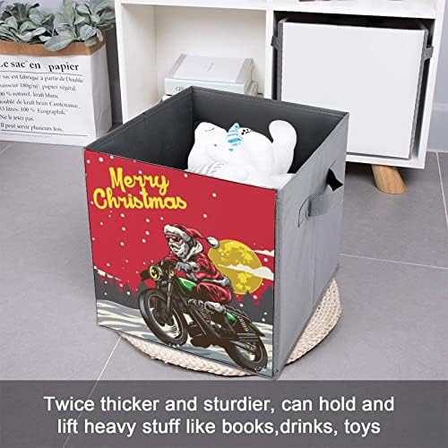 Нудкио Смешен Божиќ Дедо Мраз Мотоцикл Преклопни Канти За Складирање Склопувачки Кутии Ткаенина Коцка Едноставен Организатор Со Рачки