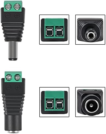 AEDIKO 10 парови DC Power Connector 5.5mm x 2.1mm 12V Адаптер за напојување со напојување 10x машки и 10x женски за LED лента CCTV Security Camale Camable Cable Cable Ends Plug Barrel Adapter
