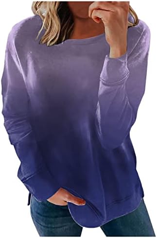 Женски каузална лабава екипаж џемпер преголема мода есен моден кошула со долги ракави градиент пулвер врвови трендовски џемпер