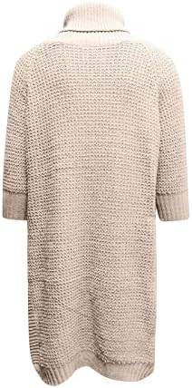 Women'sенски плетени фустани џемпер со врвот на половината надолу од половината со долги ракави, облечен во колк, џемпер во плус големина