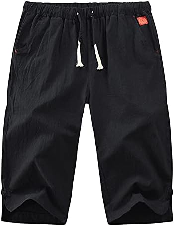 Тикој Менс 3/4 џогер шорцеви капри панталони под тренингот на коленото памук памук и лента за влечење еластична половината и џебовите