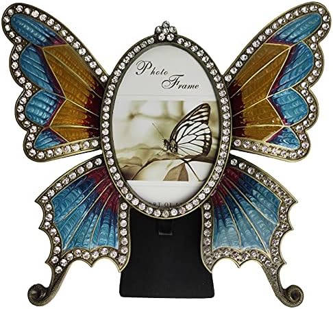 Soofylia Retro Metal Butterfly Frame со Rhinestones Шарена фото рамка 4 × 6 декор со простории совршени за свадба, годишнина од раѓање на бебиња,