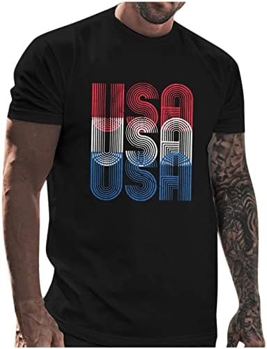 УБСТ 4-ти јули маички за кратки ракави за мажи летни патриотски американски знамиња за печатење на екипажот на екипажот на врвови на маица