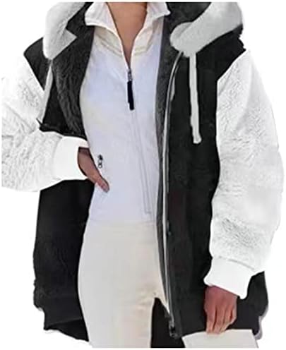 Џемпери за жени мода плус големина руно јакна со аспиратор на отворено долги ракави шерпа наредени густо палто целосна патент нагоре со нејасни