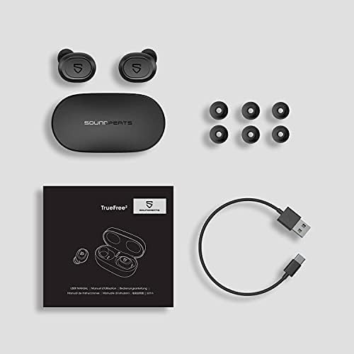 Soundpeats Wireless Earbuds Truefree2 Bluetooth 5.0 Слушалки во уво стерео TWS Спортски ушни уши, IPX7 водоотпорни, прилагодени перки за уши, USB-C обвинение, монорални/бинаурални повици, 20 часа