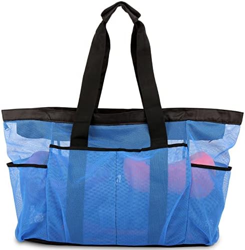 Екстра Голема Торба За Плажа, МРЕЖЕСТА Торба XL Со Патент И Џебови Идеална За Вашето Семејно Патување На Плажа
