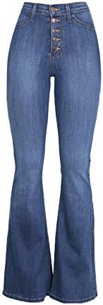 Женски гроздобер фармерки еластичен половината Основен пламен палецо панталони обични ситни подигања џегингс жени цврсти панталони во боја
