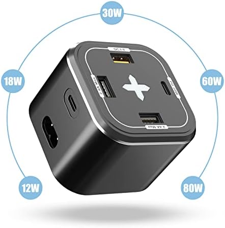 USB C полнач, 80W 5 Порта за полнење станица 65W PD 3.0 GAN Брз полнач, преносен MultiPort USB C полнач компатибилен за iPhone 14 Pro Max,