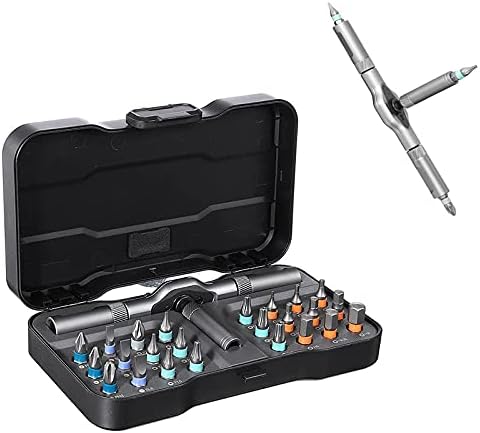 Ostaryeah Ratcheting Screwdriver Bit Set, повеќенаменски S2 магнетски со рачки за рачки, 24 парчиња 14 инчи клучеви поставени комплети за поправка