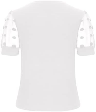 Кошула за ракав за ракави за жени швајцарски точки мрежи кратки ракави врвови летни екипи на блуза облечена лежерна лабава маици