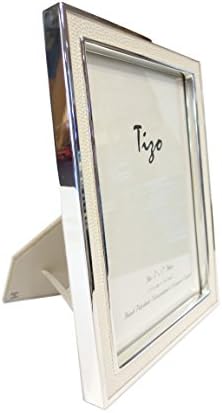 Tizo 5 x 7 сребрена рамка со бела кожа вметнување, направена во Италија