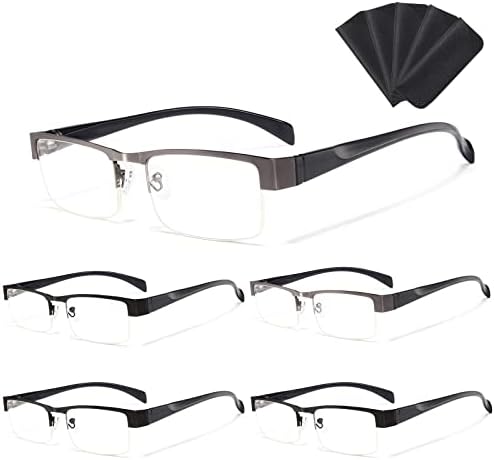 Читање очила за мажи за блокирање на сина светлина, метални читатели против очите/мигрена компјутерски очила 5 пакувања/меки случаи