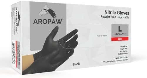 Аропав црни нитрилни нараквици во прав бесплатно | Издржлив | За еднократна употреба ракавици | 4 мил 100 по кутија | 1000 по случај