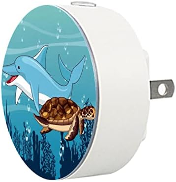 2 приклучок за приклучок за ноќно светло LED ноќно светло со сензор за самракот до зори за детска соба, расадник, кујна, ходник цртан филм делфин желка пливање океан
