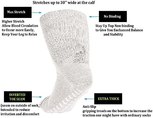 М.Б. Лисја 3 пара дополнителни широки баријатриски чорапи со не -лизгачки костец за едем и лимфедем - чорапи со дијабетично едем - отечени нозе