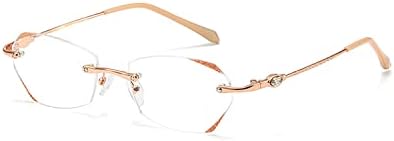 Очила За Читање Без Рамка ЗА Жени Со Блокирање На Сина Светлина, Модни Очила За Сечење Дијаманти Без Рамки