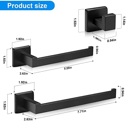 Ринафли 4 Парчиња Бања Хардвер Додатоци Во Собата Мат Црна Пешкир Бар Во Собата, Ѕид Монтирани, Премија Нерѓосувачки Челик