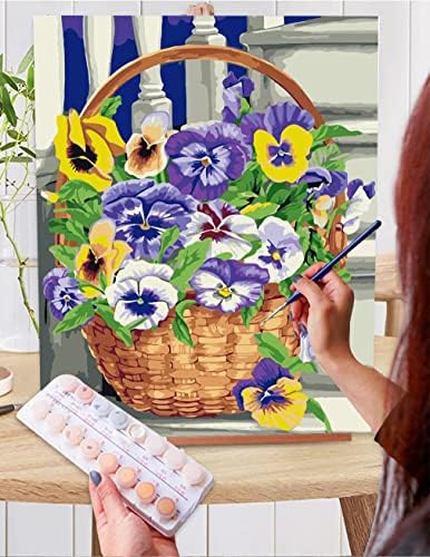 LWZays боја по број за возрасни, цвеќиња боја по броеви, без рамка DIY масло за сликање акрилни бои за wallидна уметност （Цвет 12х16 во
