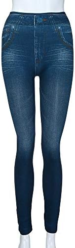 Gdjgta жени тексас панталони џеб тенок хеланс фитнес плус големина на легинци со должина на теле