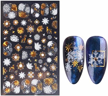 Налепница за подобрување на ноктите 3Д божиќна серија Две бои злато снегулка за снегулка Тенка налепници за нокти за акрилни нокти