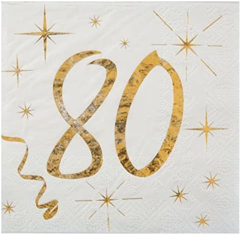 Златен 80 -ти роденденски пакет со салфетки и чаши, 80 -ти роденденски садови, 80 -та забава украси, злато 80 -та забава