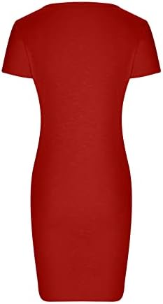 Lmdudan Women'sенски 2023 летен обичен плажа фустани за забави Клуб мини рушена каросерија маица фустан екипаж на екипажот кратки ракави фустани