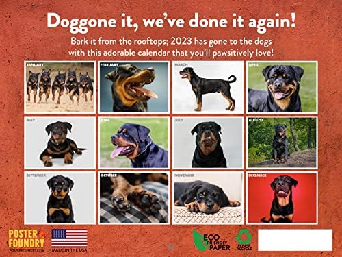 Календар На ротвајлер 2023 Месечни Календари За Закачување Ѕидови Слатко Смешно Кученце Животно Раса На Кучиња Миленичиња Ротвајлер Голем Планер 24 Месеци-Целосна 202