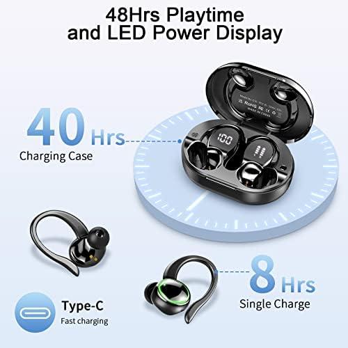 Безжични Слушалки, Bluetooth 5.3 Слушалки Стерео бас, 48h Слушалки За Играње Со LED Дисплеј За Напојување, Над-Ушни Пупки Со